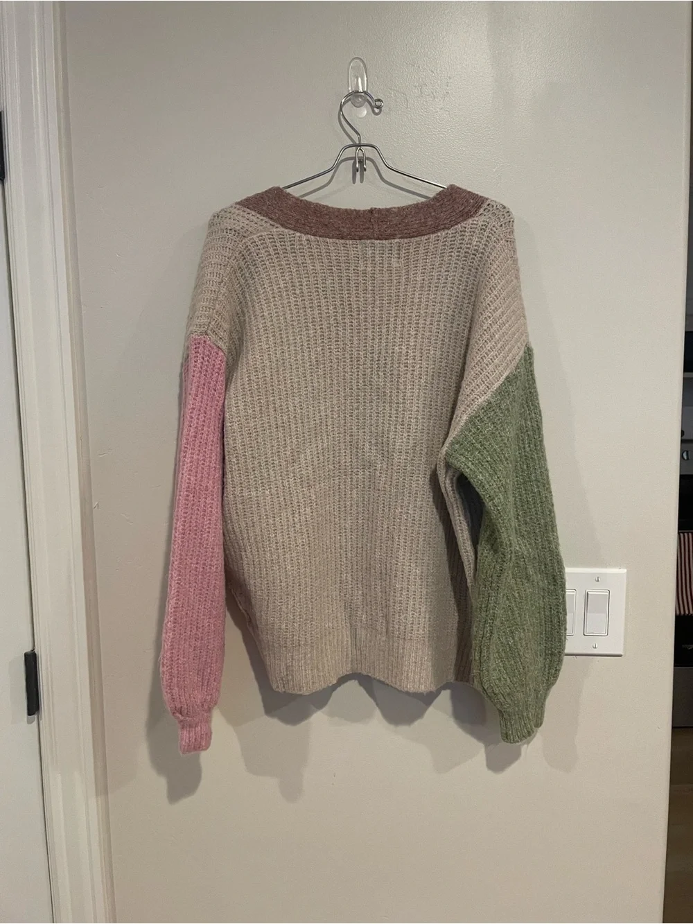 Lush Colorblock Button-Front Cardigan - Beige, Pink & Green - Picture 3 of 3